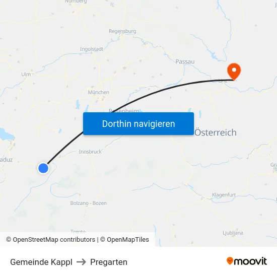 Gemeinde Kappl to Pregarten map