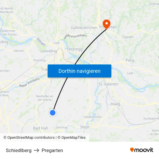 Schiedlberg to Pregarten map