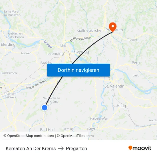 Kematen An Der Krems to Pregarten map