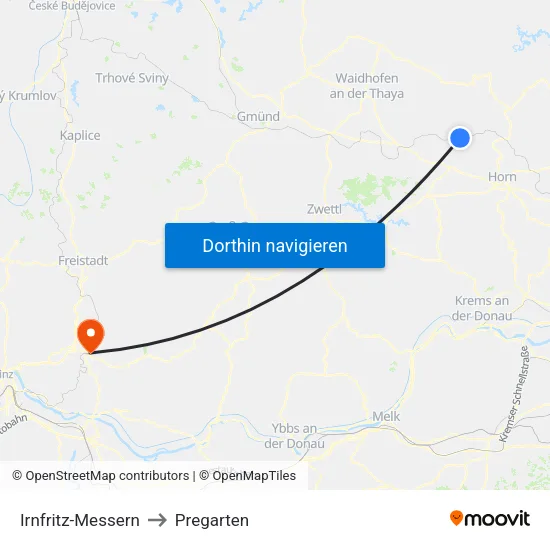 Irnfritz-Messern to Pregarten map