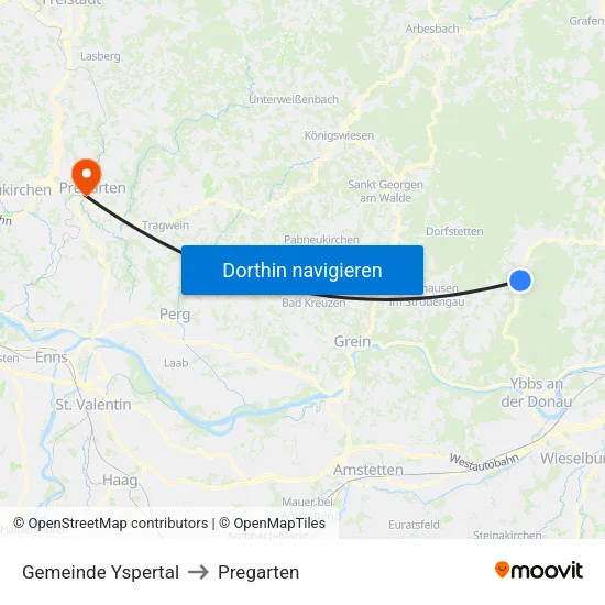 Gemeinde Yspertal to Pregarten map