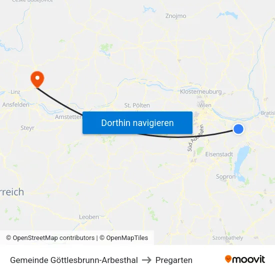 Gemeinde Göttlesbrunn-Arbesthal to Pregarten map