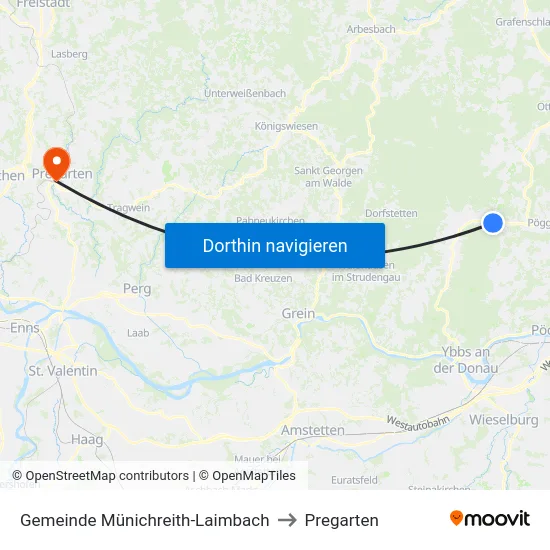 Gemeinde Münichreith-Laimbach to Pregarten map