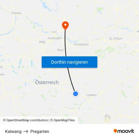 Kalwang to Pregarten map