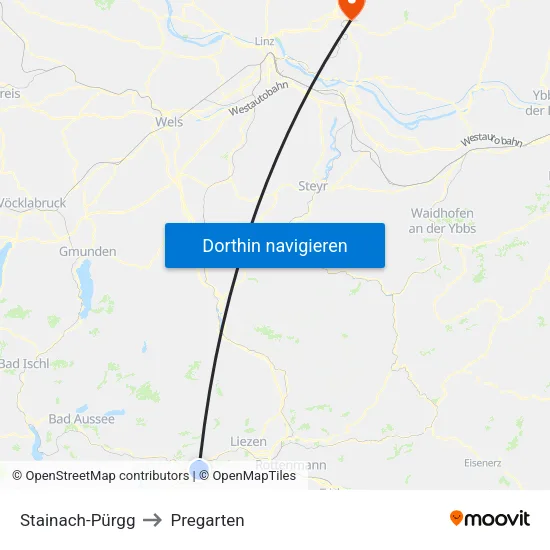 Stainach-Pürgg to Pregarten map