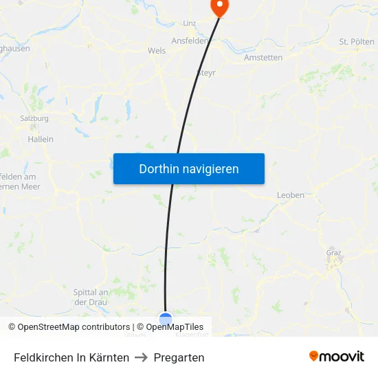 Feldkirchen In Kärnten to Pregarten map