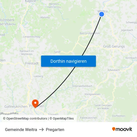 Gemeinde Weitra to Pregarten map