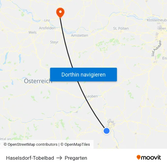 Haselsdorf-Tobelbad to Pregarten map