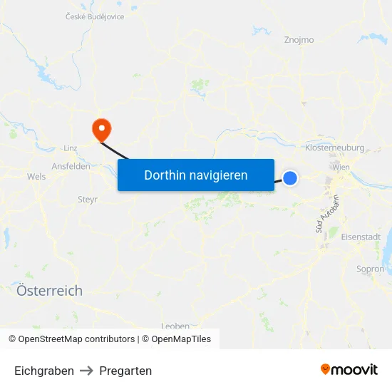 Eichgraben to Pregarten map
