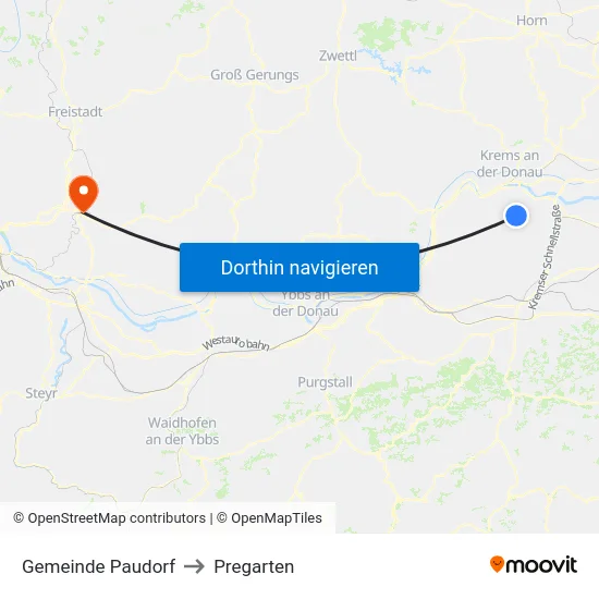 Gemeinde Paudorf to Pregarten map