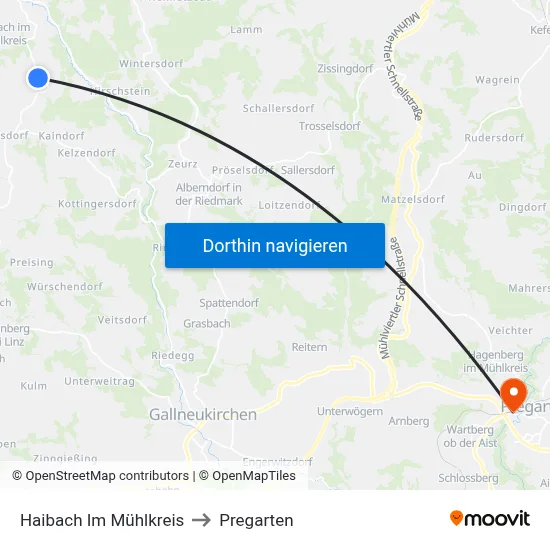 Haibach Im Mühlkreis to Pregarten map