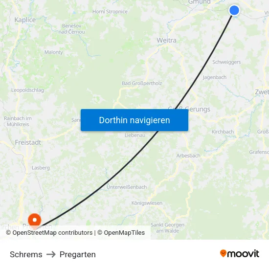 Schrems to Pregarten map