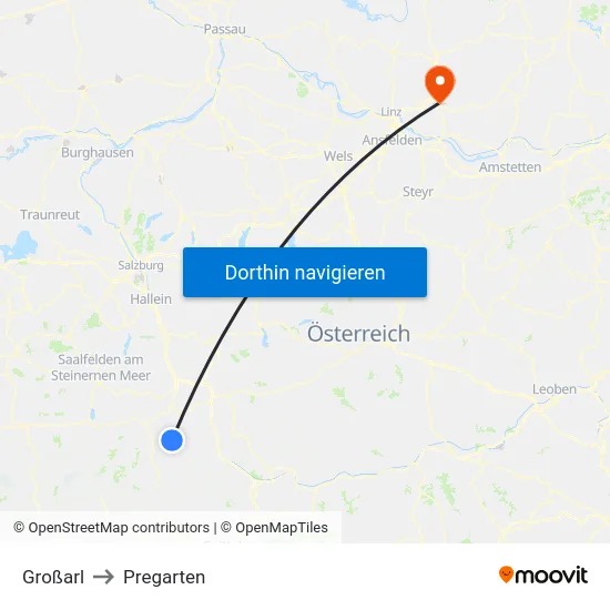 Großarl to Pregarten map
