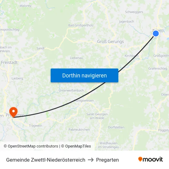 Gemeinde Zwettl-Niederösterreich to Pregarten map
