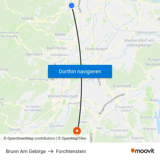 Brunn Am Gebirge to Forchtenstein map