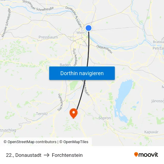 22., Donaustadt to Forchtenstein map