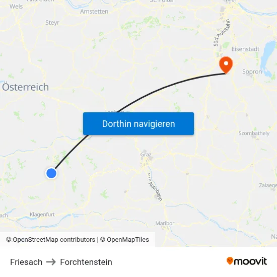 Friesach to Forchtenstein map