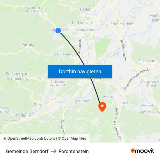 Gemeinde Berndorf to Forchtenstein map