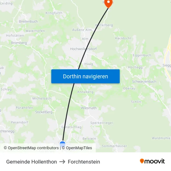 Gemeinde Hollenthon to Forchtenstein map