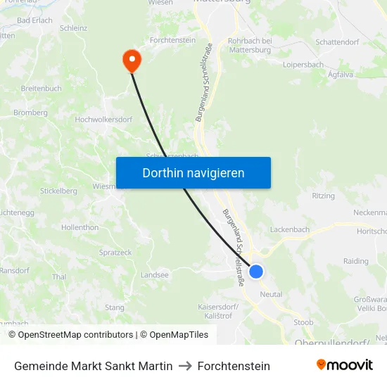 Gemeinde Markt Sankt Martin to Forchtenstein map