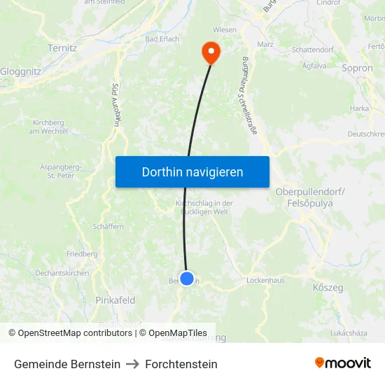 Gemeinde Bernstein to Forchtenstein map