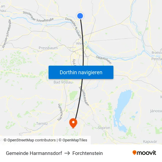 Gemeinde Harmannsdorf to Forchtenstein map