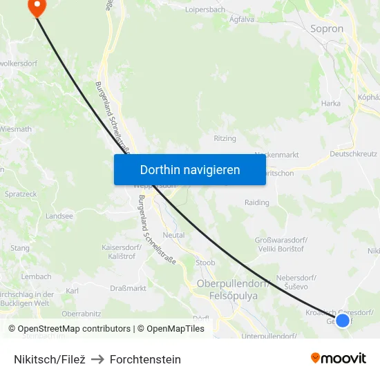 Nikitsch/Filež to Forchtenstein map