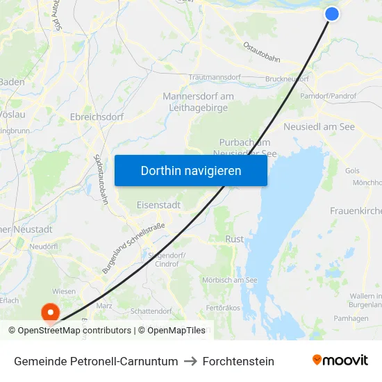 Gemeinde Petronell-Carnuntum to Forchtenstein map