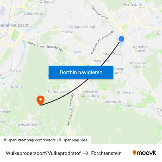 Wulkaprodersdorf/Vulkaprodrštof to Forchtenstein map
