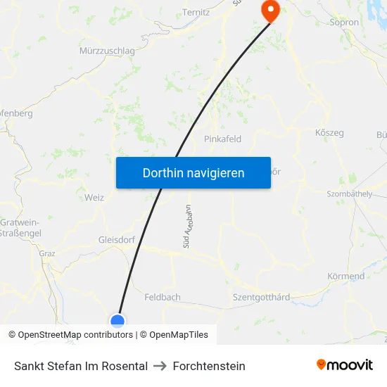 Sankt Stefan Im Rosental to Forchtenstein map