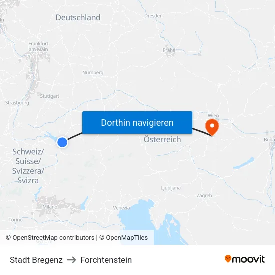 Stadt Bregenz to Forchtenstein map