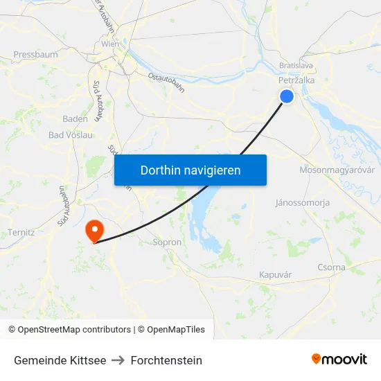 Gemeinde Kittsee to Forchtenstein map