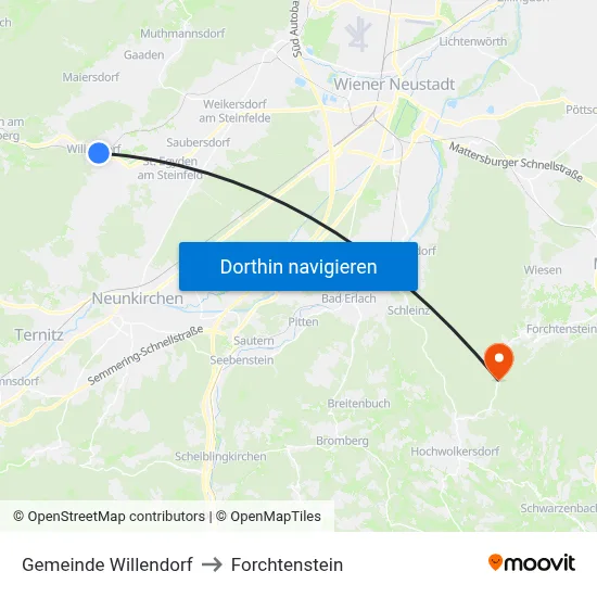 Gemeinde Willendorf to Forchtenstein map