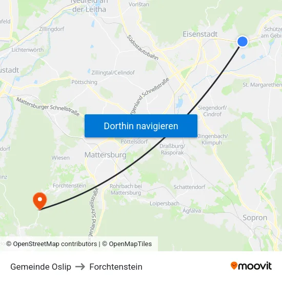 Gemeinde Oslip to Forchtenstein map