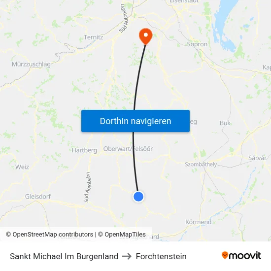 Sankt Michael Im Burgenland to Forchtenstein map