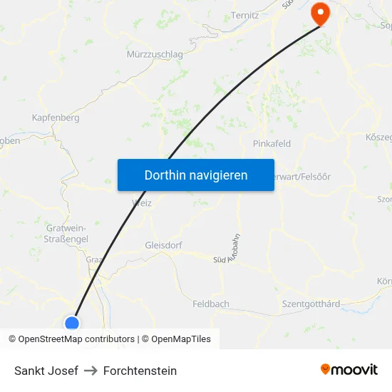 Sankt Josef to Forchtenstein map