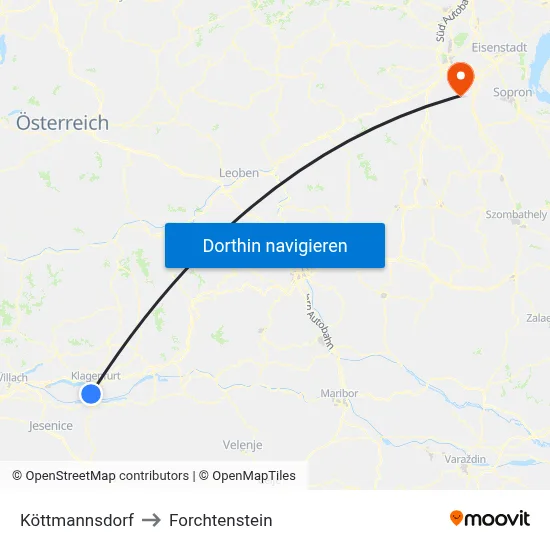 Köttmannsdorf to Forchtenstein map