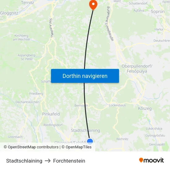 Stadtschlaining to Forchtenstein map