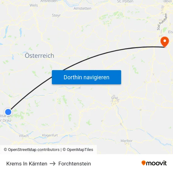 Krems In Kärnten to Forchtenstein map