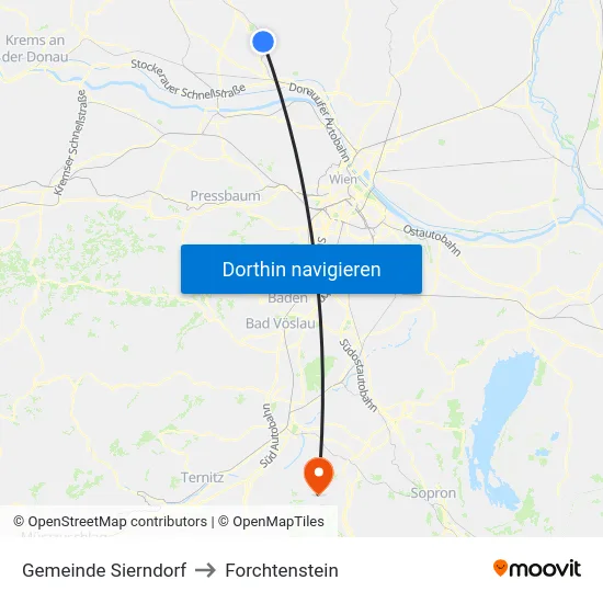Gemeinde Sierndorf to Forchtenstein map