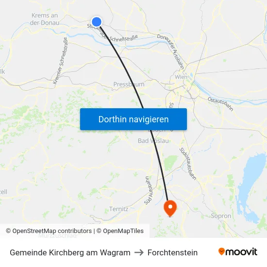 Gemeinde Kirchberg am Wagram to Forchtenstein map