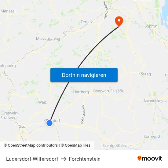 Ludersdorf-Wilfersdorf to Forchtenstein map