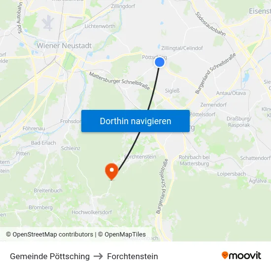 Gemeinde Pöttsching to Forchtenstein map