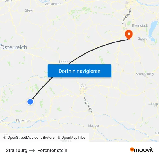 Straßburg to Forchtenstein map