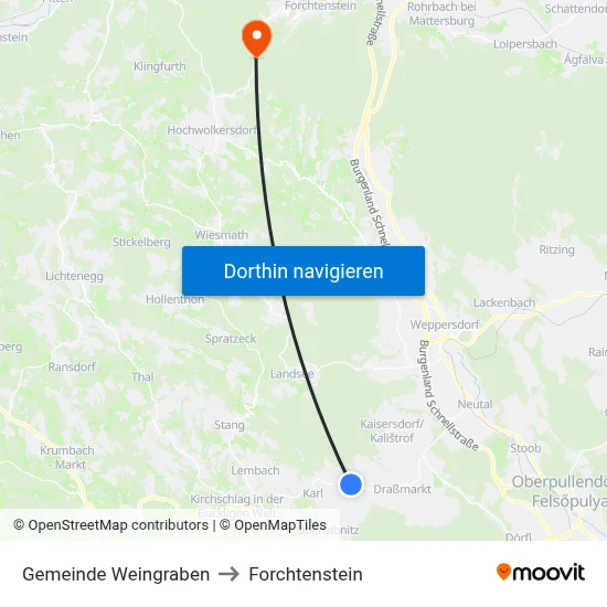 Gemeinde Weingraben to Forchtenstein map