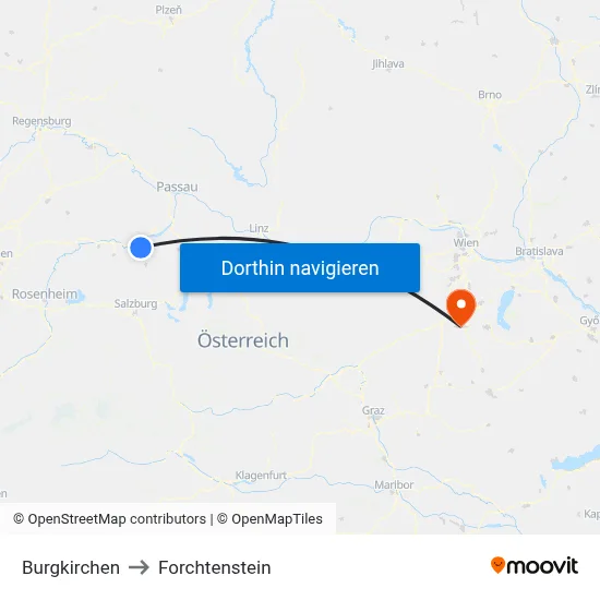 Burgkirchen to Forchtenstein map