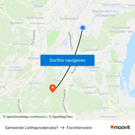 Gemeinde Leithaprodersdorf to Forchtenstein map