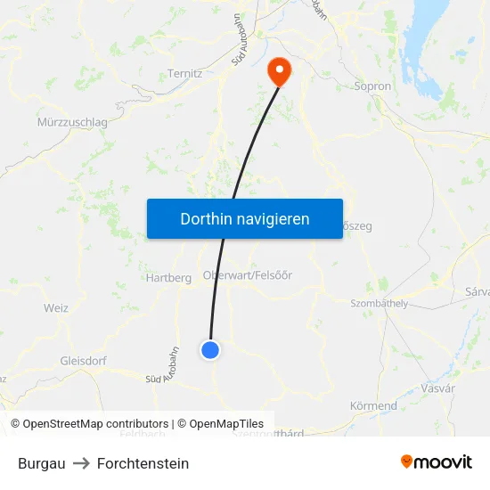 Burgau to Forchtenstein map