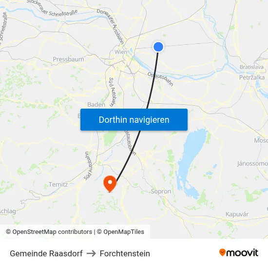 Gemeinde Raasdorf to Forchtenstein map