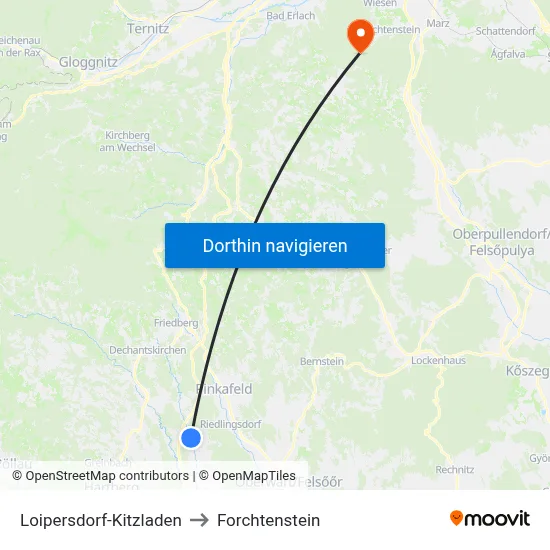 Loipersdorf-Kitzladen to Forchtenstein map